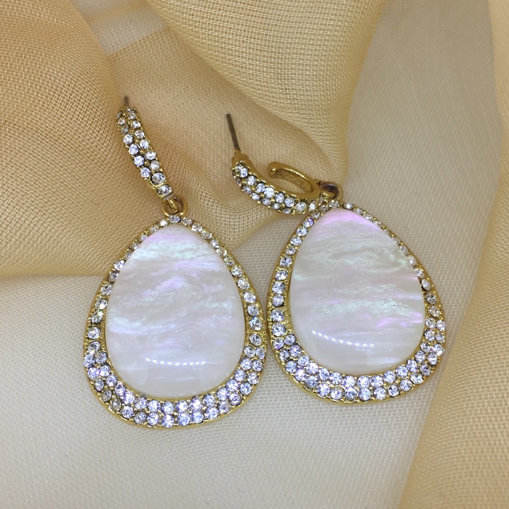 Rainbow Shinny Shell Dangle Earrings, Gold